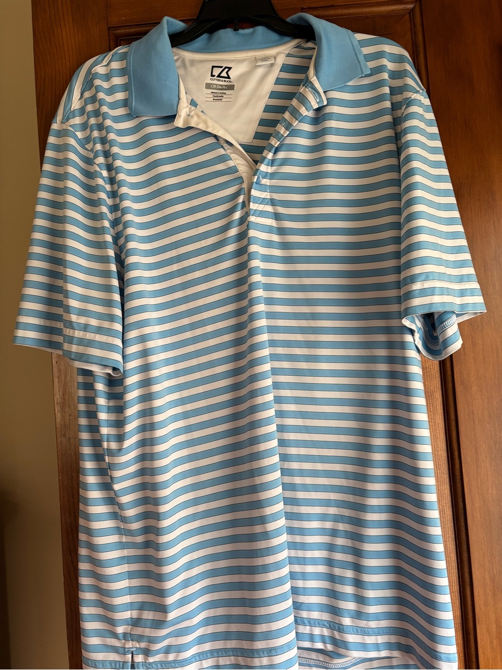 Cutter & Buck Light Blue and White Striped Polo
